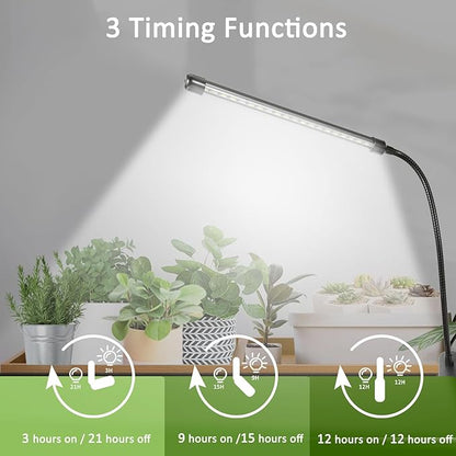 Clip On Grow Light for Indoor Plants,Full Spectrum Led Plant Grow Lights with Auto-Timer, Plant Growing Lamp for Seed Starting,Houseplants, Bonsai, Pot Plant(2 Lamps)