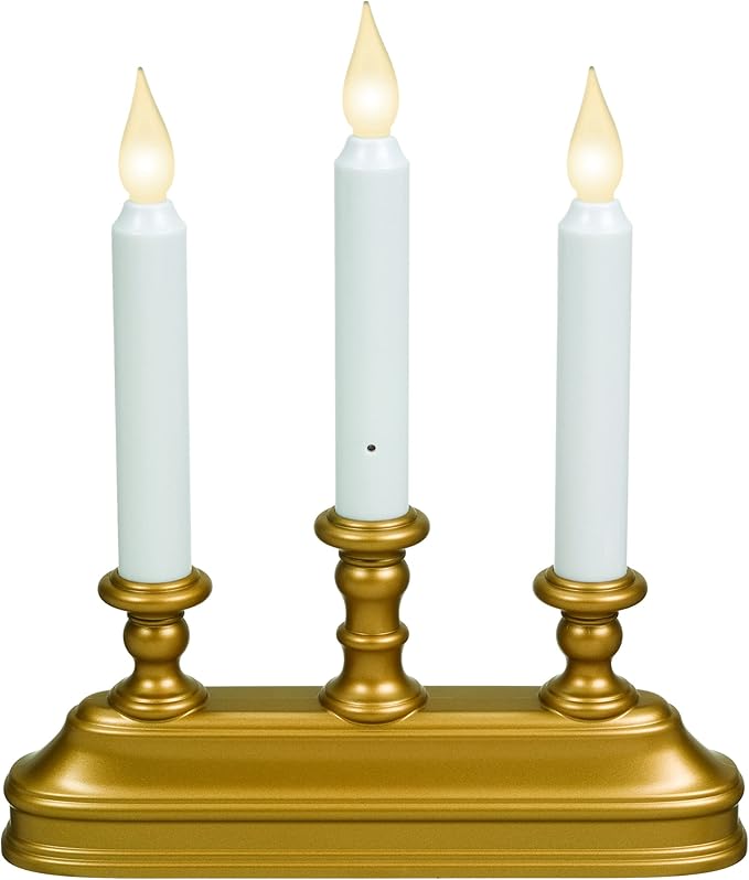 Xodus Innovations FPC1330B-3 Battery Operated 10" Window Candles with Tilt to Change Flame Color and Dusk to Dawn Light Sensor with 3 Candelabra Base (Pack of 3), Gold/Antique Brass