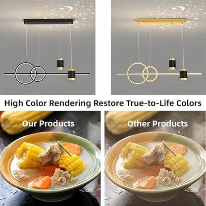 Modern LED Pendant Lights for Kitchen Island, Dimmable Led Linear Chandelier with Remote Control, 39in Black Island Lighting Lamp Fixture for Office, Dining Room, Decorative Interior Lighting