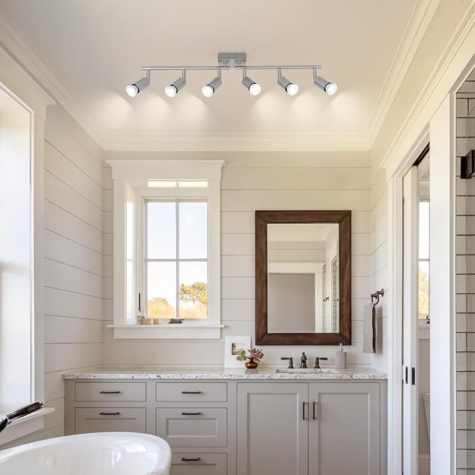 6-Light Nickel Kitchen Track Lighting, Adjustable GU10 Ceiling Light Fixture with Rotatable Heads, Modern Led Track Light for Kitchen, Dining Room, Hallway (Bulbs Not Included)