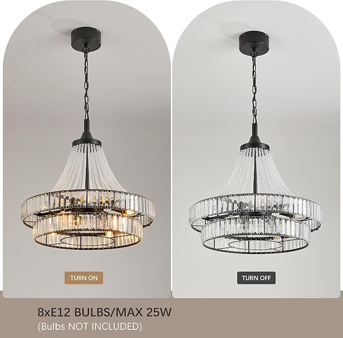 24" Modern Crystal Caged Fandelier, Smart Chandelier Fan with Remote and APP Control, Double Layer Ceiling Fan with Light for Dining Living Room Bedroom, Italian Design-Black