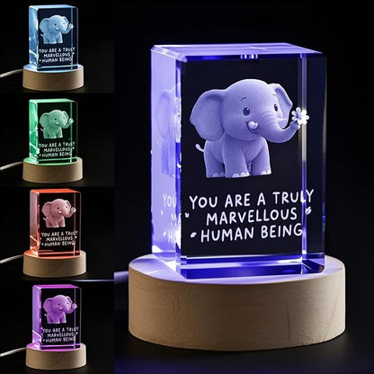 Elephant Gifts for Women, Friendship Gifts for Women Best Friends Sisters, Birthday Gift, 3D Elephants Decor Crystal Figurine Night Light