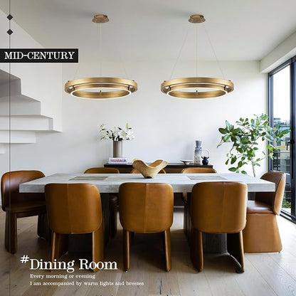 LED Ring Chandelier Brass Gold Chandelier Dimmable Round Foyer Chandeliers Light Modern Circular Chandeliers for Dining Room Entry Bedroom Office Living Room, 24in