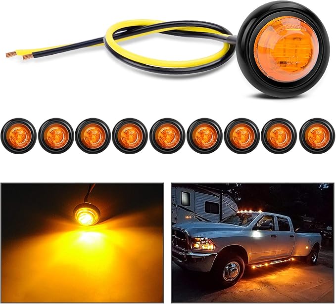 Nilight TL-03 10 PCS 3/4” Round Clearance LED Front Rear Side Indicator Bullet Marker Light for Truck RV Car Bus Trailer Van Caravan Boat (12V, Amber)