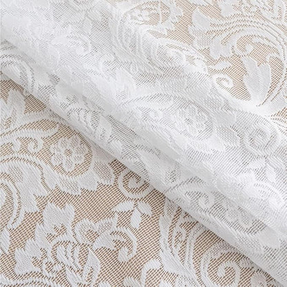ALIGOGO Floral Lace Kitchen Curtains and Valances Set 3 Pc 24 inch Length Cottage Sheer Cafe Curtains with Valance Boho Country Farmhouse Decor for Office Laundry Bathroom RV,52" x 24" White