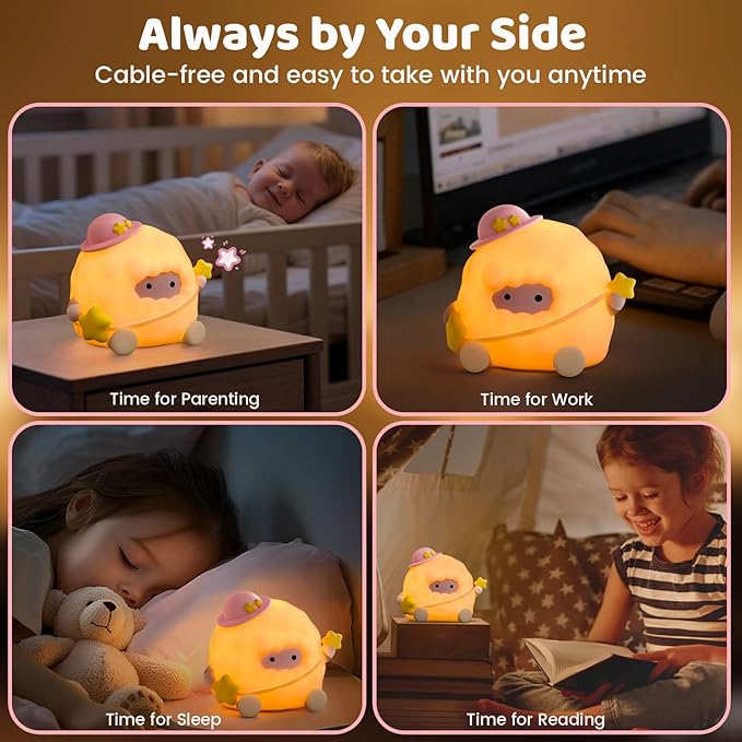 AVEKI Kid Night Light, Baby Lamb Light for Nursery, 3 Levels & 7 Colors Adjustable Touch Lamp with Timer, Rechargeable Squishy Silicone Sheep Nightlight, Cute Sheep Decor Gifts for Girls Women