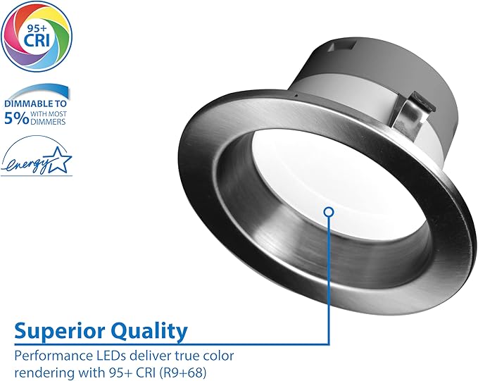 DLR4(v6) 4-inch Nickel 3000K Recessed LED Downlight (DLR46071203KNK)