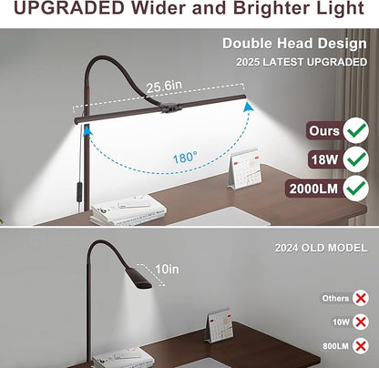 Floor Lamp, 18W/2000LM Bright LED Floor Lamp with Double Head, Adjustable Gooseneck Dimmable Craft Light for Sewing Tatoo Makeup, Eye Caring Brown Reading Floor Lamps for Living Room Bedroom Office