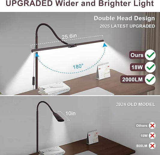 Floor Lamp, 18W/2000LM Bright LED Floor Lamp with Double Head, Adjustable Gooseneck Dimmable Craft Light for Sewing Tatoo Makeup, Eye Caring Brown Reading Floor Lamps for Living Room Bedroom Office