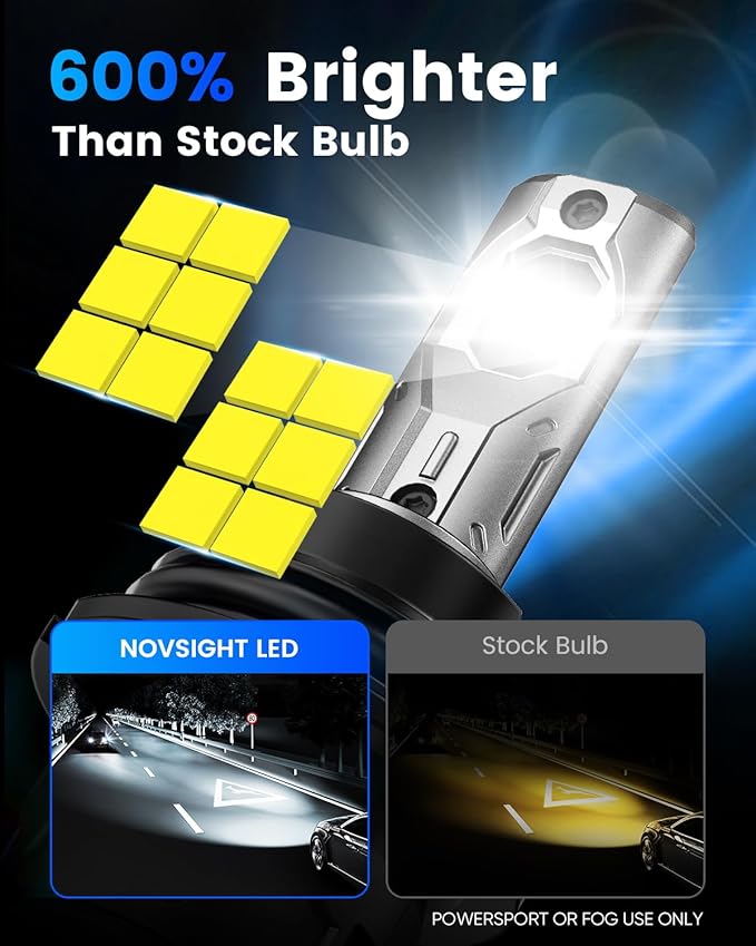 NOVSIGHT 9007 Fog Light Bulbs - Super Bright 9007/HB5 Fog Bulbs Dual Beam With Cooling Fan, 3-Min Fast Installation, Plug and Play, 6500K White, Pack of 2