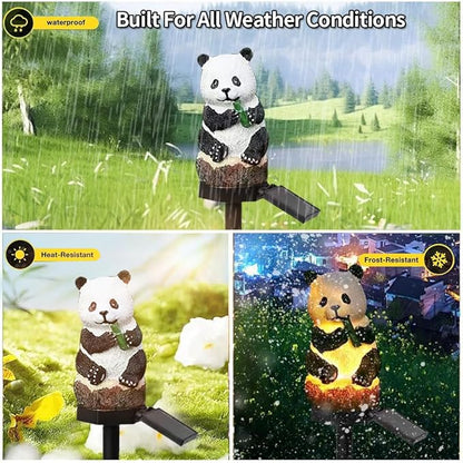 Solar Energy Panda Light, Garden Decoration Resin Cute Animal Ground Lamp， Wireless Dusk to Dawn LED Sconce Lights Waterproof.