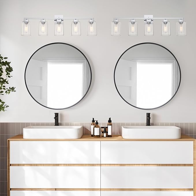 5 Light Bathroom Vanity Light - Chrome Bathroom Light Fixtures Square Design & UL Certification, 31 Inch Bath Room Light Fixtures Over Mirror for Living Room & Bedroom & Restroom