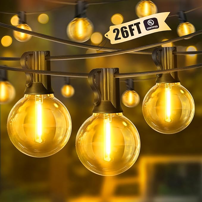 LAMPHOME LED Outdoor String Lights, 26FT Waterproof Patio Lights 12+1 Edison Shatterproof Bulbs, Connectable Hanging Lights for Backyard Porch Deck Garden Balcony Yard Cafe Party Christmas Decor