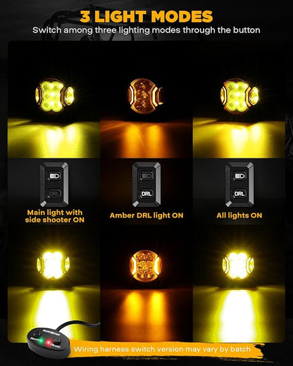 Auxbeam V-Ultra Series 3 Inch 108W Amber Fog Light Pods, DRL Function 3 Modes & Protective Covers, 270° Side Shooter Light Bar, Hyper Spot Beam Offroad Lights, for Truck ATV UTV Car Motorcycle, Pair
