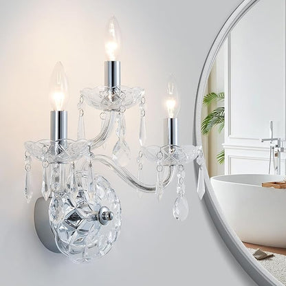 WUZUPS 3-Light Candle Vanity Wall Sconces Light Fixture for Bedroom Living Room Bathroom, E12 Base, Chrome