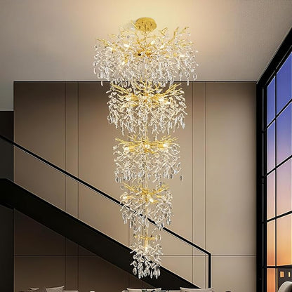 Modern Tree Branch Crystal Chandelier 102" Gold Luxury Large Pendant Lighting 28-Light Contemporary K9 Crystal Chandeliers for Dining Room Kitchen Living Room Foyer Entryway (Gold, H102"-Round)