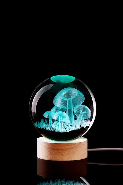 3.15 inch Mushroom Crystal Ball lamp,3D K9 Mushroom Crystal Ball Night Light with Wooden Base,16 Colors Change with Remote Control (Moon)