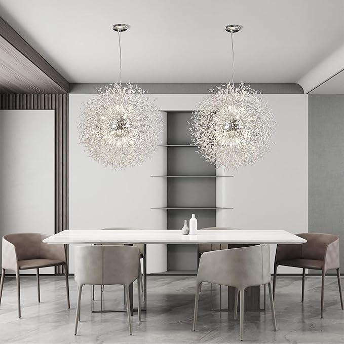 Dandelion Crystal Chandeliers, Modern Large 16 Lights Firework Chandelier, Chrome Sputnik Pendant High Ceiling Light Fixture for Foyer Entryway Living Room
