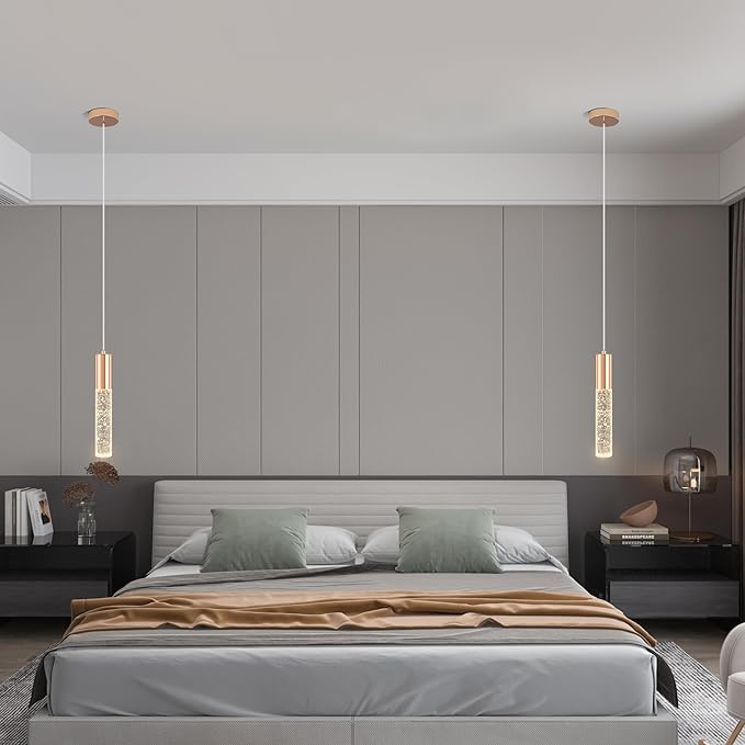 3-Pack Modern Crystal Pendant Light for Kitchen Island, Elegant Gold LED Bubble Hanging Chandelier Lighting Fixture for Dining Room Bedside