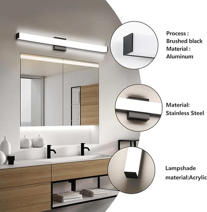 Bathroom Vanity Light Brushed Nickel Square LED 24 inch 14W 4000K Natural White Light Wall Bar Lighting Fixtures Over Mirror (Matte Black, 31.5in 4000K Dimmable)