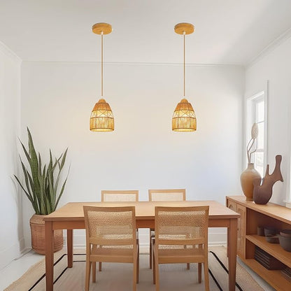 3 Pack Boho Rattan Pendant Light Kitchen Island,Farmhouse Chandeliers Adjustable Height Hanging lamp for Dining Room,Small Kitchen Ceiling Lights Fixtures with Woven Wicker Lampshade Lighting