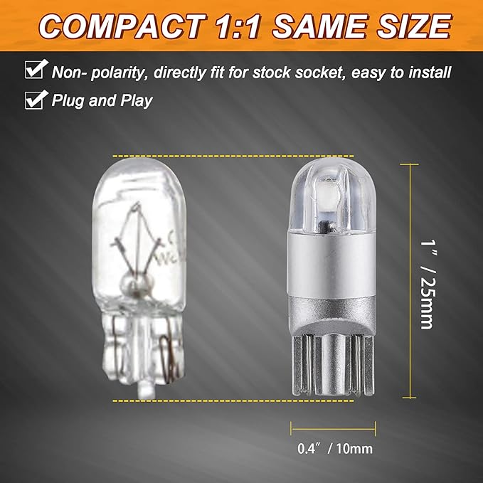 Auxbeam T10 194 LED Bulbs Blue, Super Bright Non-Polarity W5W 168 2825 Car Interior Lights, Replacement Bulb for Dashboard Lights, License Plate lights, Dome Map Light, 2 PCS