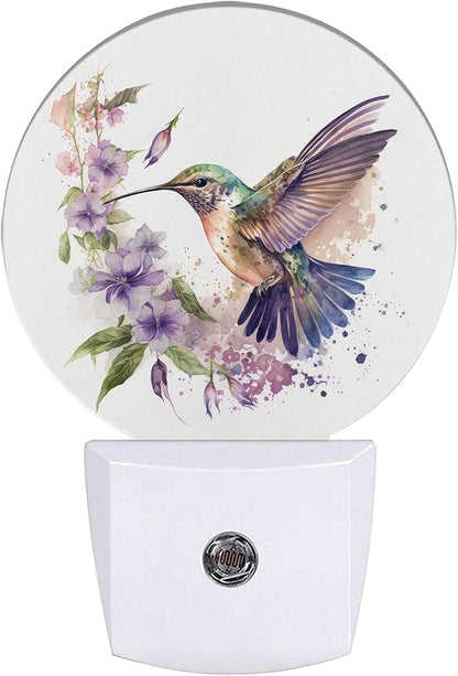 Groovy Hummingbird Flowers Night Light,Night Lights Plug into Wall for Kitchens Toilets Bedroom Decorative Half Round Nightlight Led Lamp 0.5W Sleep Friendly
