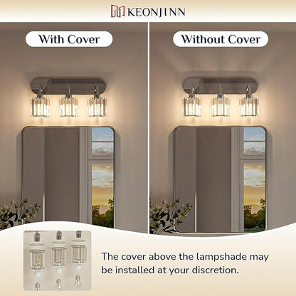 Keonjinn 5-Light Bathroom Light Fixtures, Crystal Chrome Bathroom Vanity Lights Over Mirror, Vanity Lighting Fixtures with Crystal Square Shades (E26 Socket, Exclude Bulb)