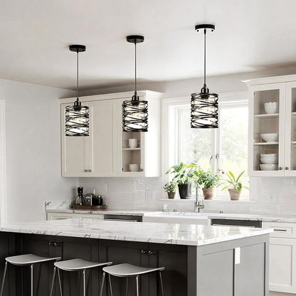 Pendant Lights 3 Pack Kitchen Lights with Bubble Seeded Glass Island Lights Black Hanging Light for Kitchen, Dining Room, Bathroom, Entryway, Restaurant