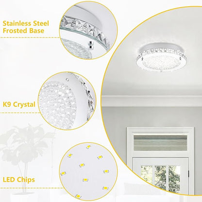 Crystal Ceiling Light 13 Inch Flush Mount Ceiling Light Fixture 4000K Dimmable Chandelier Modern Ceiling Lamp for Bedroom Bathroom Kitchen Island