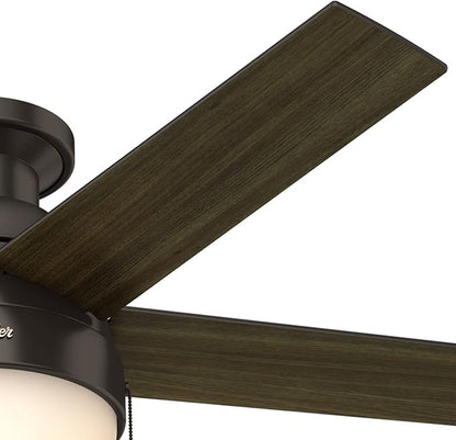Hunter 46 inch Indoor Ceiling Fan with LED Light - Bronze Ceiling Fan with Pull Chain, For Bedroom, Living Room, or Kitchen, Low Profile Mount, No Remote, 5 Blades - Anslee 59268, Premier Bronze
