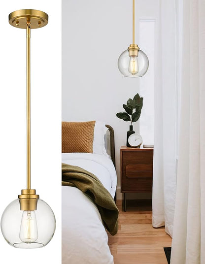 Pendant Lights Kitchen Island, Modern Gold Pendant Light with Clear Glass Globe Shade, Farmhouse Hanging Light Fixtures for Dining Room Entryway, AD-22280-1P-GD-C