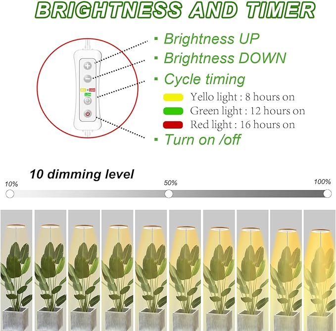 yadoker Grow Light for Large Indoor Plants, Full Spectrum LED Plant Light, Height Adjustable for Tall Plants, Auto On/Off Timer, 5V Safe Low Voltage Walnut Grain Grow Lamp for Home & Office
