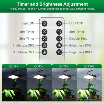SANSI Dimmable LED Grow Light, 3000K 5000K 660nm 730nm Full Spectrum 45W (340W Equiv.) with Remote, Auto On Off Timing 4 8 12 Hrs, IP65 Waterproof Plant Light