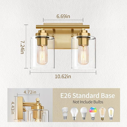 SKEJAO Bathroom Vanity Light Over Mirror,Bathroom Light Fixture Wall Sconce Lighting for Bedroom,Living Room (Gold, 2-Light)