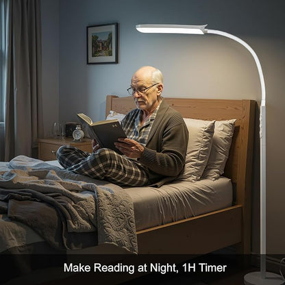 FRIDEKO HOME LED Floor Lamp with Remote, Dimmable Bright Reading Lamp for Crafts, Painting, Office & Bedroom, Adjustable Gooseneck Standing Light, 4 Color Temperatures, 1800LM, Touch Control, White