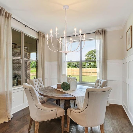 French Country Chandelier, 9-Light Antique White Farmhouse Chandelier, 2-Tier Candle Modern Farmhouse Chandeliers for Dining Room Living Room Bedroom Foyer