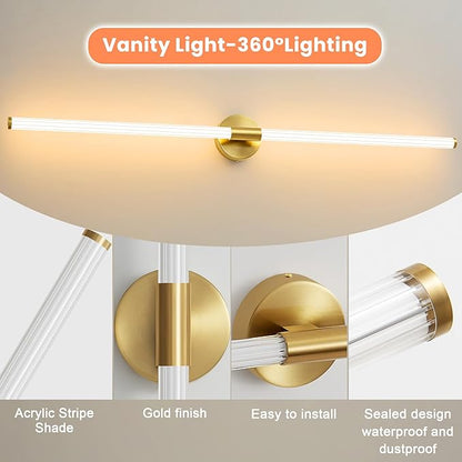 Glod Wall Sconces Set of 2 Hardwired, Dimmable 5CCT LED Bathroom Light Fixtures Over Mirror, 360° Full Lighting 47" Long Vanity Light Bar Modern Wall Sconce for Bathroom Bedroom Living Room