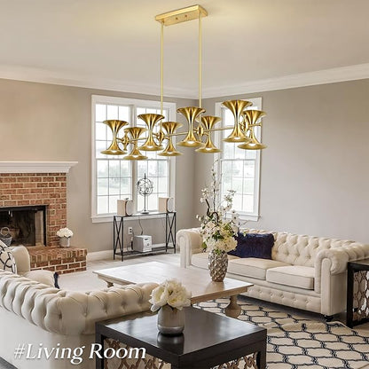 Brass Gold Chandeliers, 16-Light Modern Metal Industrial Dining Room Light Fixture,Farmhouse Chandelier Lighting for Bedroom Living Room Hallway