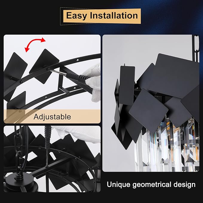Modern Crystal Chandeliers 16” Black Chandeliers Ceiling Pendant Light Fixture for Kitchen Island Entry Light Dimmable Small Flush Mount Chandeliers Round for Foyer Entryway Dining Room Hallway