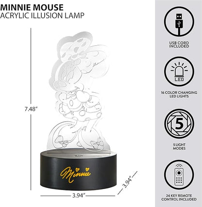 Idea Nuova Disney Minnie Mouse 3D Acrylic LED Illusion Lamp