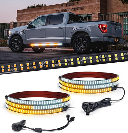 Xprite 2PCS 70 Inch Running Board Lights, 864 LED Emergency Strobe Light Strip, Truck LED Light Strip, Flexible Waterproof Running Board Emergency Lights for Trucks Pickup SUV Jeep – Amber & White