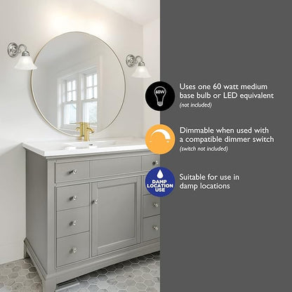 Design House 511618 Millbridge Wall Light Traditional 1-Light Indoor Dimmable Light with Alabaster Glass for Bathroom Hallway Foyer, Satin Nickel