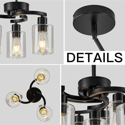 3 Lights Farmhouse Black Chandeliers Adjustable Height Hanging Modern Industrial Ceiling Pendant Lights for Kitchen Island Living Room Foyer Entry Bedroom Staircase