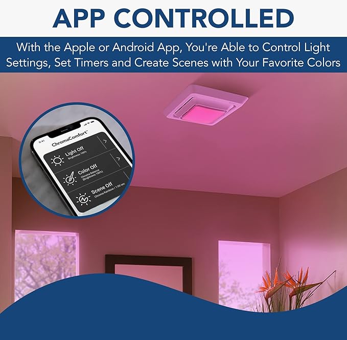Broan-NuTone FG600RGBS Customizable Color Changing LED Cover/Grille for Bathroom Fans, Easy DIY Install, Smart Phone App, Bright White