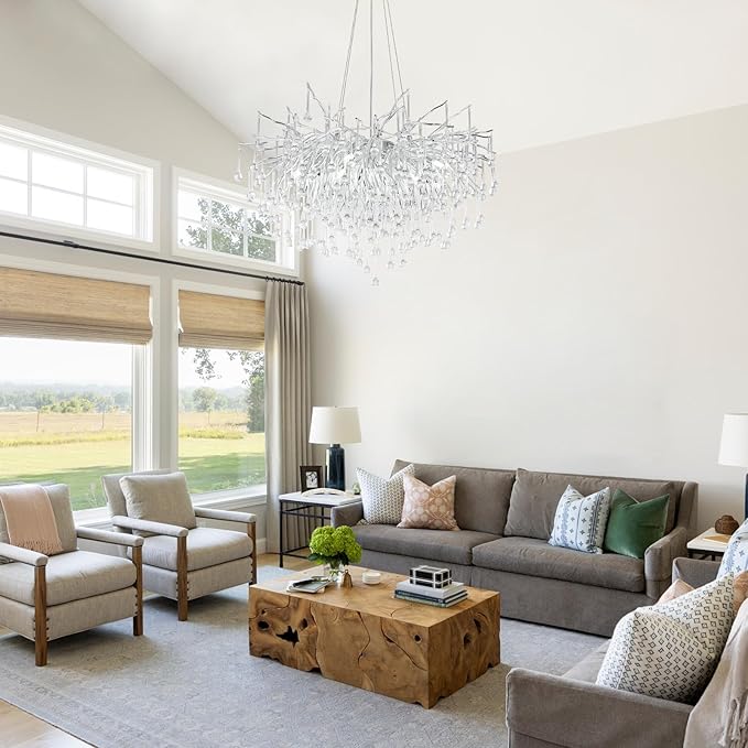 Branch Chandeliers Lights, 8-Light Modern Raindrop Crysta Luxury Chandelier Light Fixture for Dining Room Living Room, Kitchen Island D23.6 inch Farmhouse Chandelier