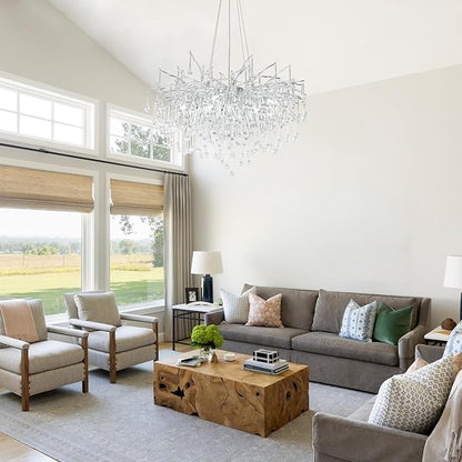 Branch Chandeliers Lights, 8-Light Modern Raindrop Crysta Luxury Chandelier Light Fixture for Dining Room Living Room, Kitchen Island D23.6 inch Farmhouse Chandelier