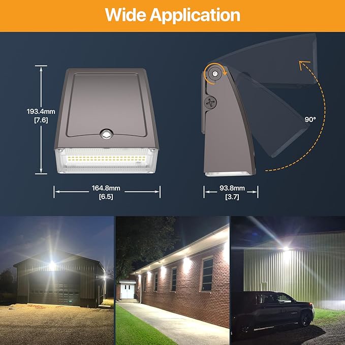 Adjustable LED Wall Pack Light with Dusk to Dawn Photocell 30W/40W/60W Selectable, 5000K Daylight, 100LM/W, 6000LM Max, IP65 Waterproof Outdoor Security Light for Garage, Building, Yard