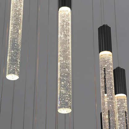 Bubble Crystal Column Chandelier, 4-Light Rectangular Black Crystal Chandelier, Dimmable Adjustable Height Luxury Pendant Light for Kitchen Island, Dining Room, Living Room