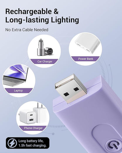 DEWENWILS USB Rechargeable Book Light for Reading in Bed, Clip-on LED Reading Lamps Portable Bookmark Lights for Kids, Book Lovers, Warm White, Brightness Adjustable for Eye Protection (Purple)